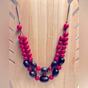 *3 for $20* Handmade Wooden Bead Necklace, Red & Black, All Natural.